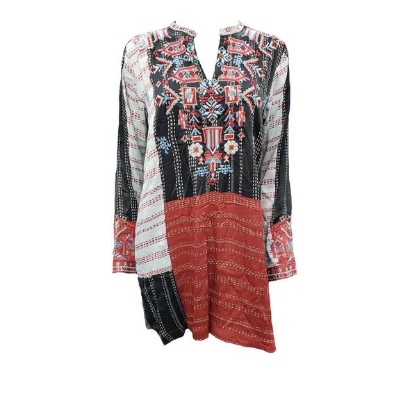 NEW JOHNNY WAS women's patchwork satin blouse in multi - Picture 1 of 3